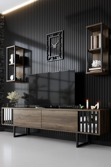 Hanah Home Mueble para Televisor Chrome Line - Nogal, Negro